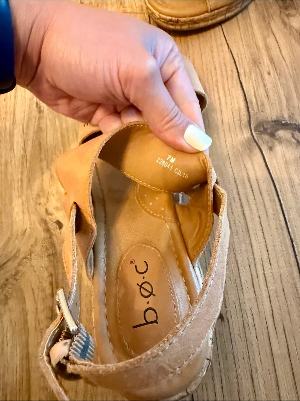 b.o.c. Born Concept Tan Leather Cork Wedge Slingback Sandals Size 7M